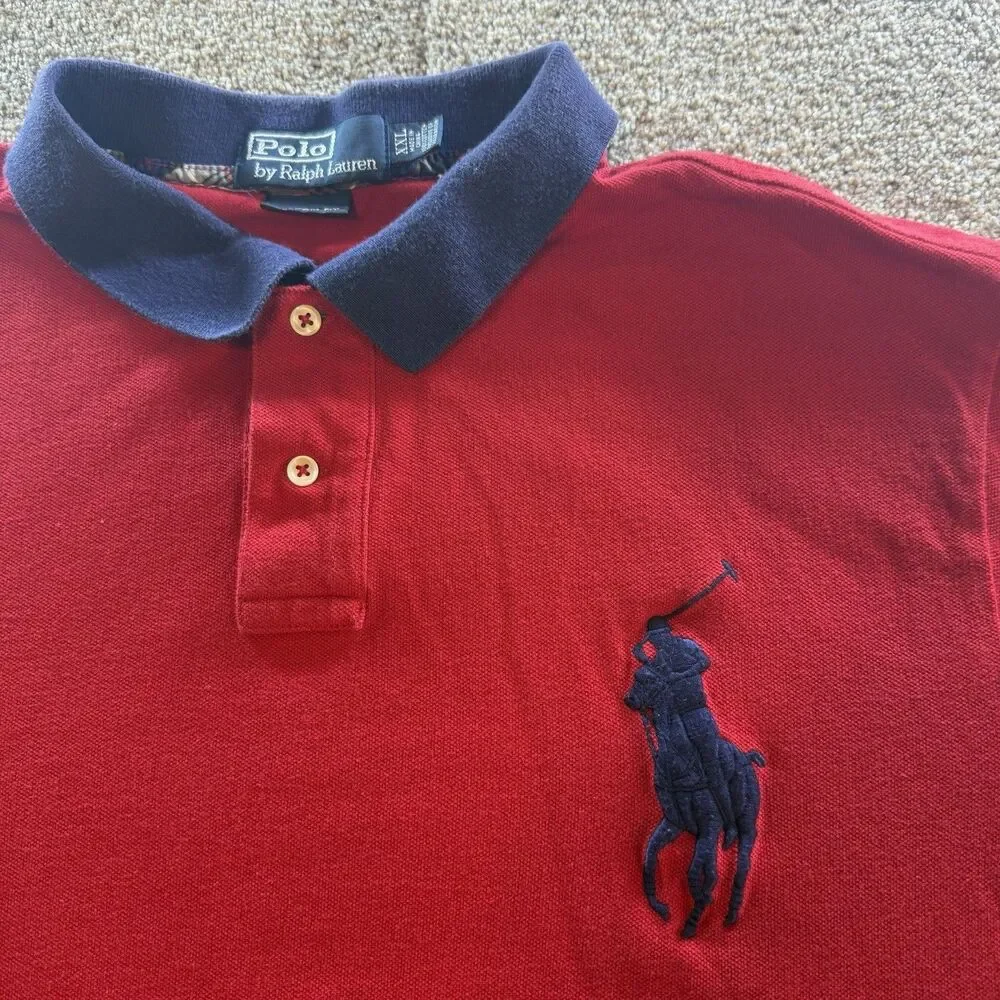 Polo Ralph Lauren Big Pony Men's XXL Solid Red/Blue Short Sleeve Polo Shirt READ